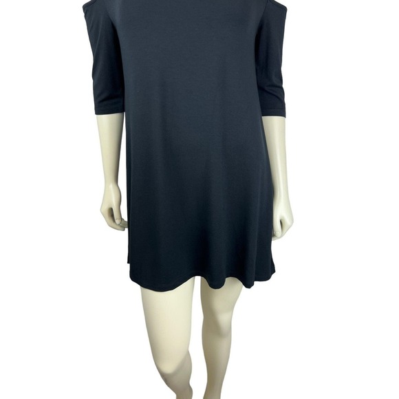 NEW Alquema Cold Open Shoulder Tunic Size 1 US 6 Solid Black Lagenlook Womens - Picture 6 of 12